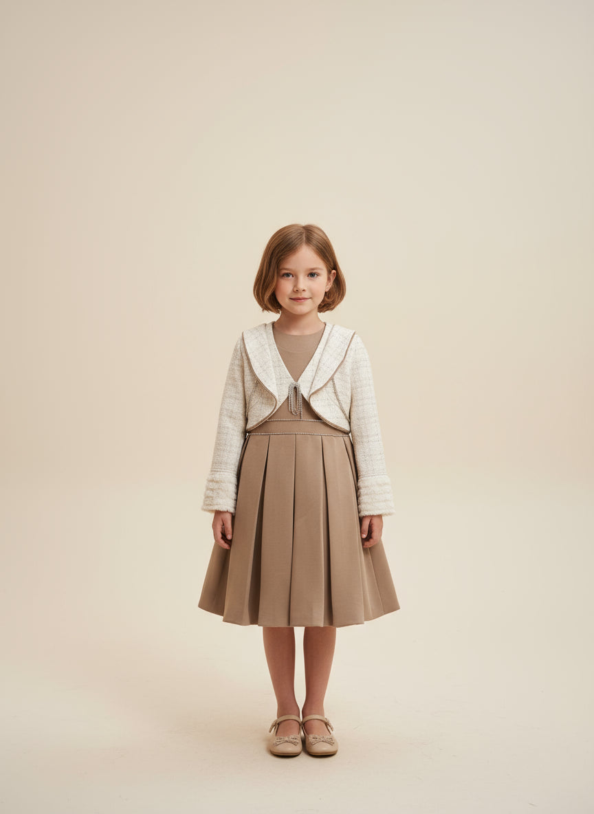 Brown dress with overcoat