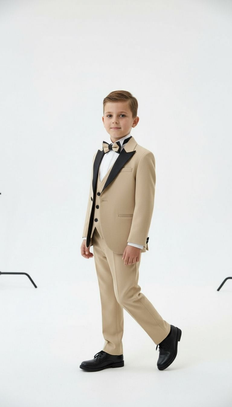 Beige black collar suit