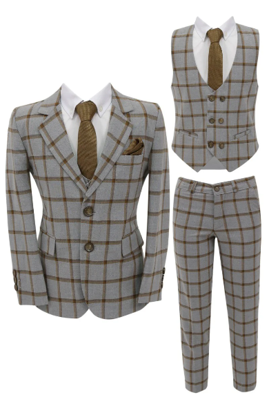 Plaid Grey and Brown Suit
