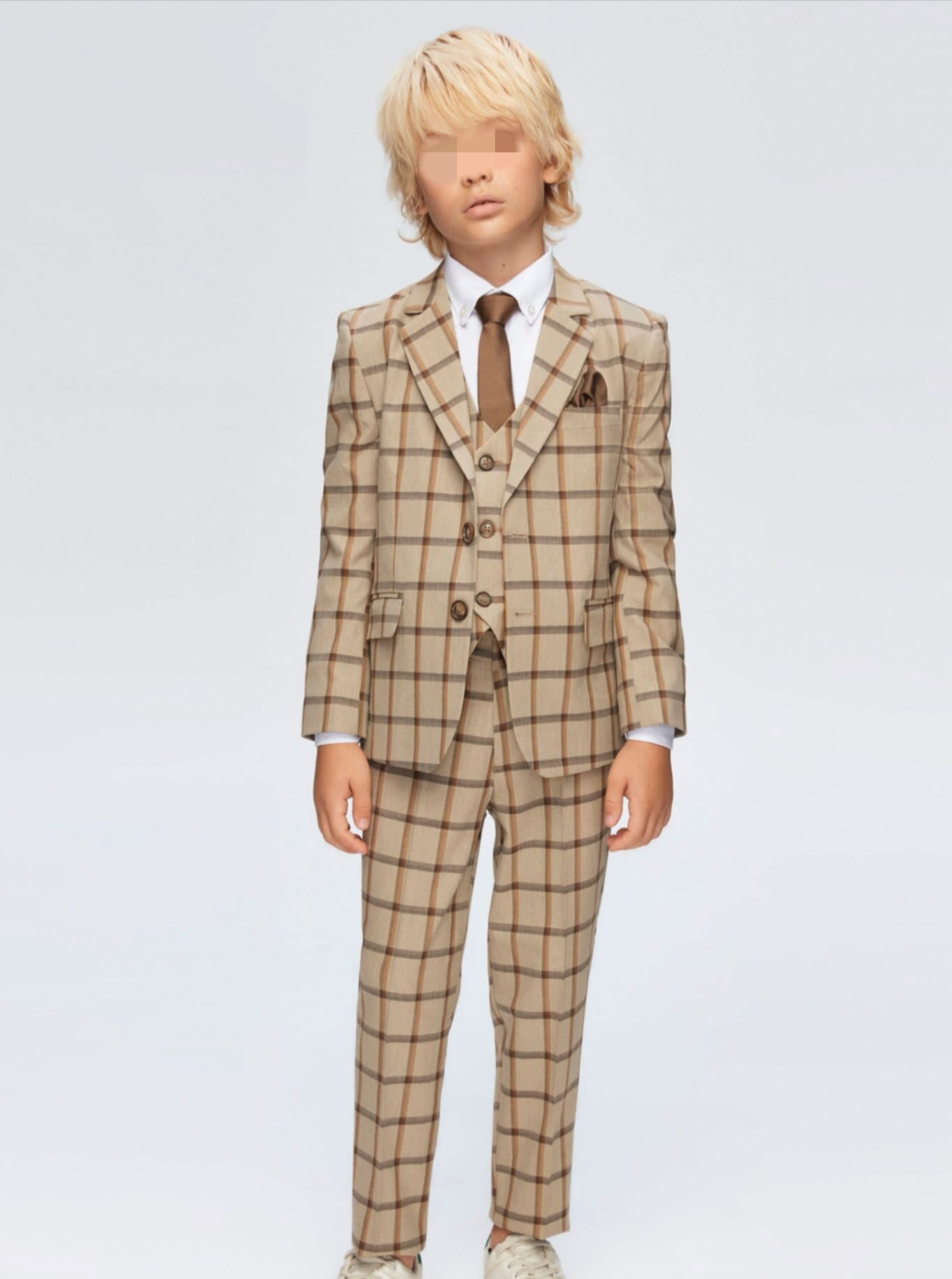 Plaid Cream and brown Suit