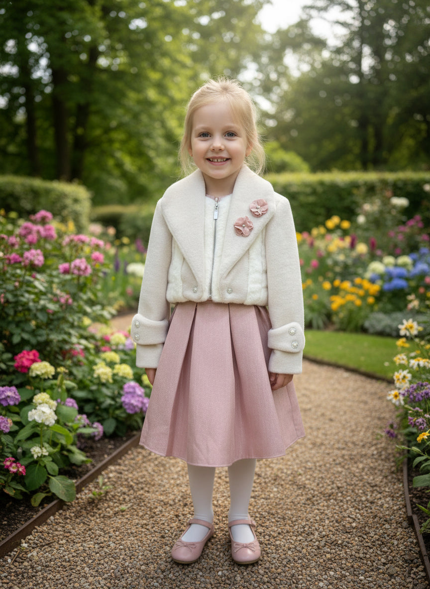 pink dress with overcoat fur