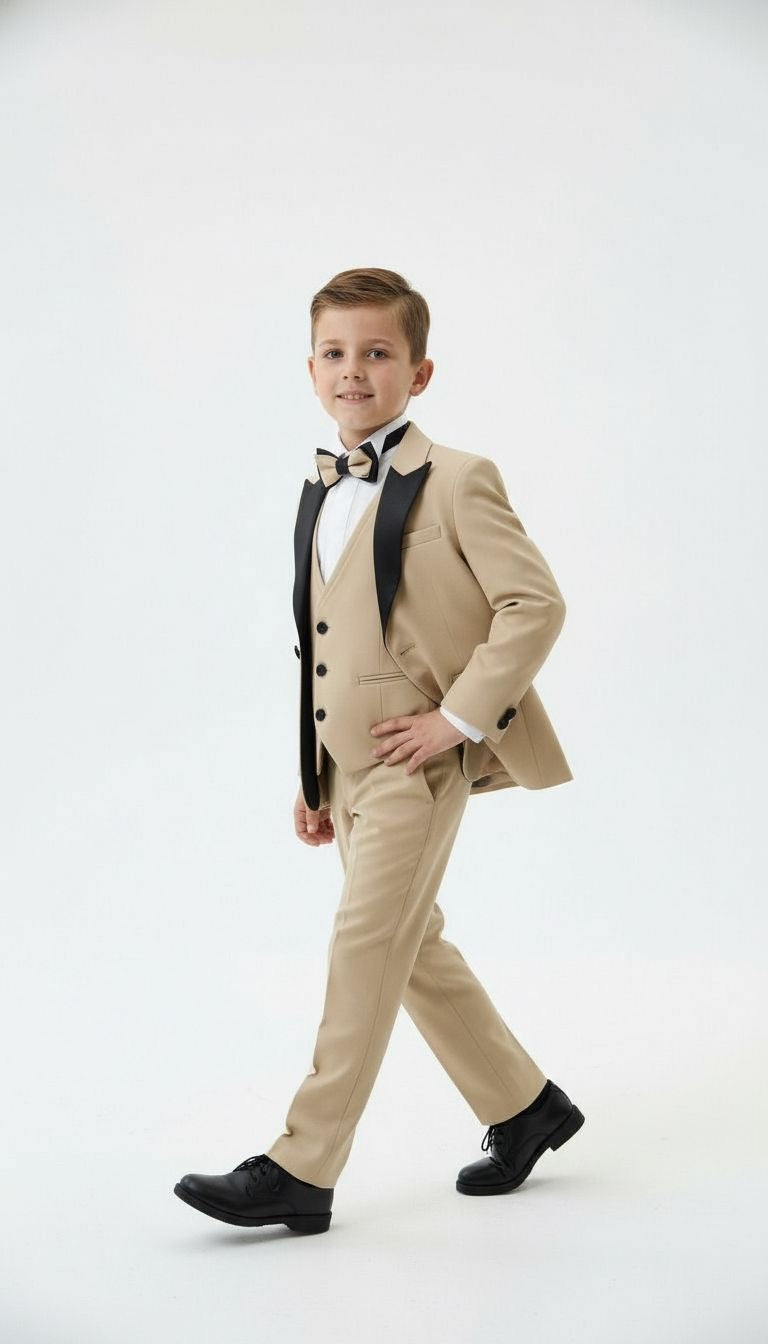 Beige black collar suit