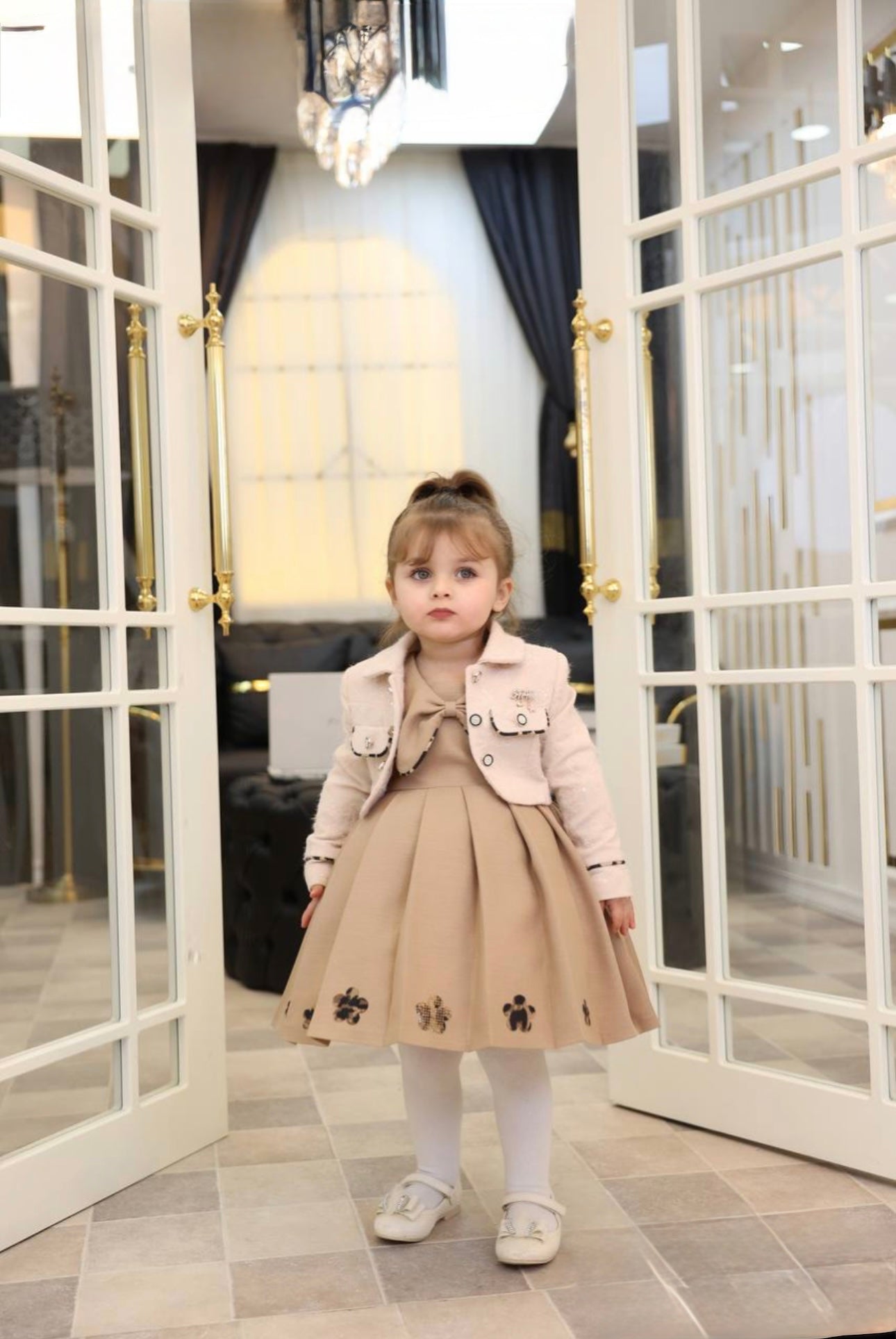 brown dress with sequins overcoat