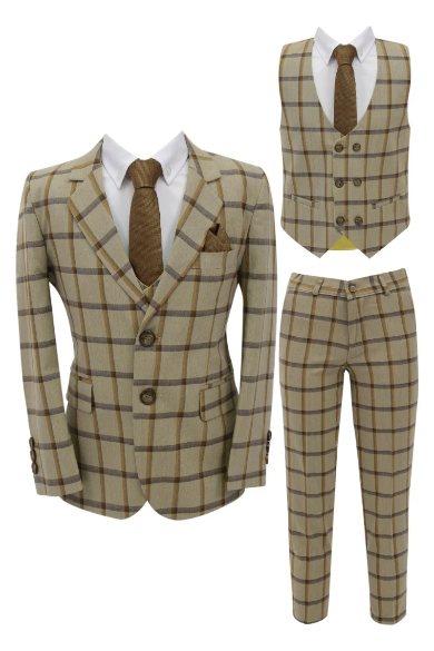 Plaid Cream and brown Suit