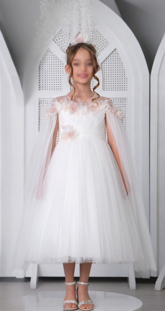 White Flower Girl Dress with Mantilla Veil