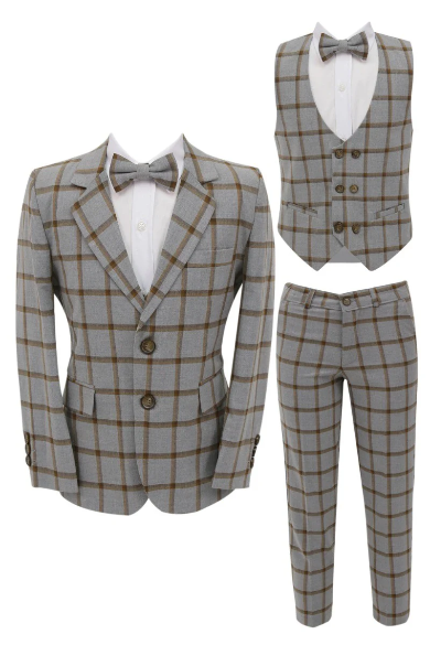 Plaid Grey and Brown Suit