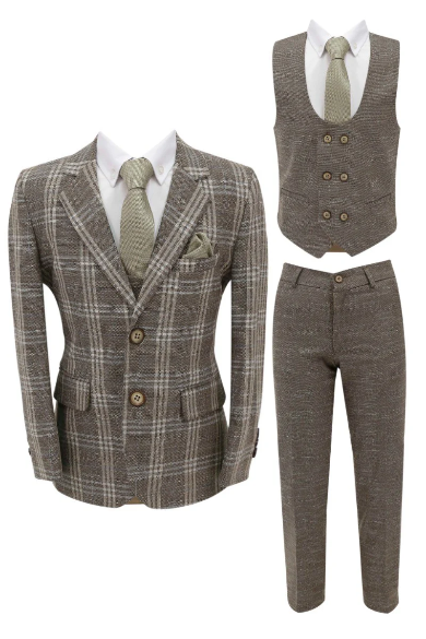 Plaid Cream brown Suit