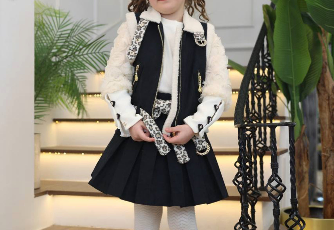 black gillet top skirt set