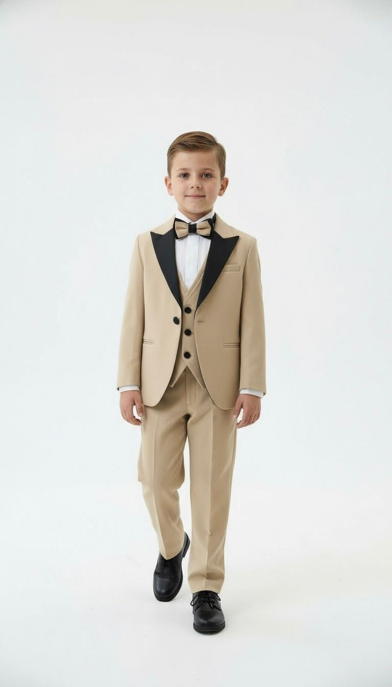 Beige black collar suit