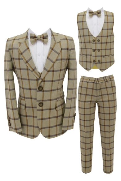 Plaid Cream and brown Suit