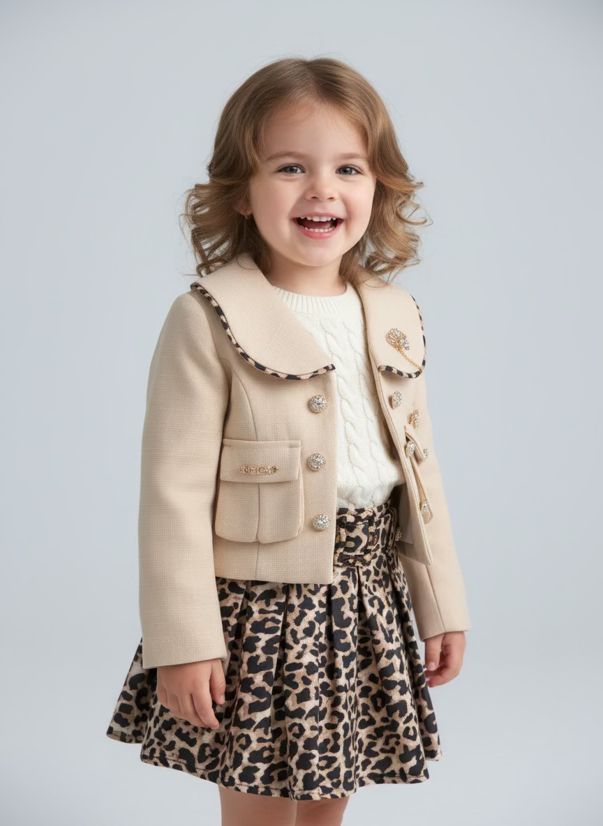 leopard jacket top skirt set