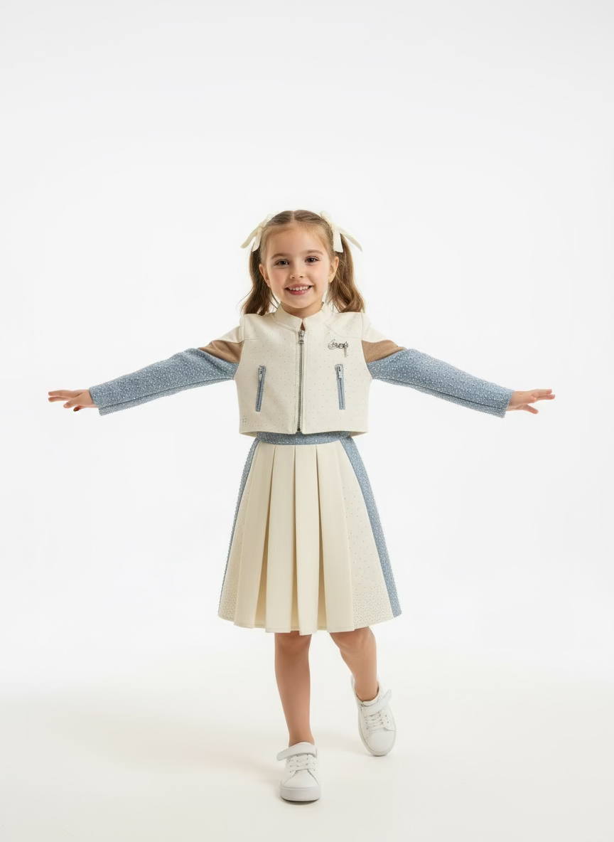 cream jeans diamante dress with coat