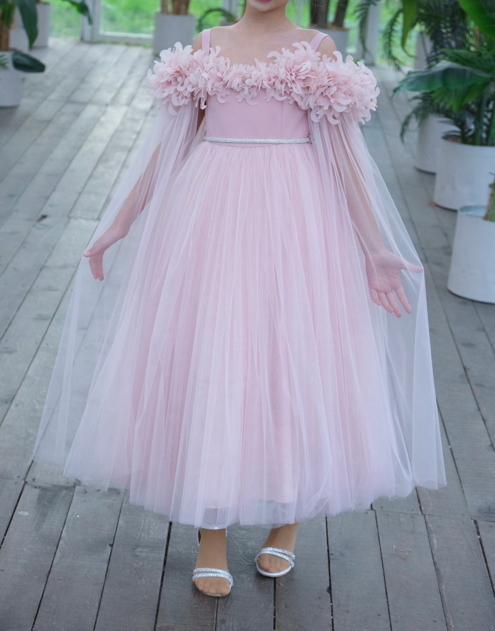 Maxi pink flower girl dress