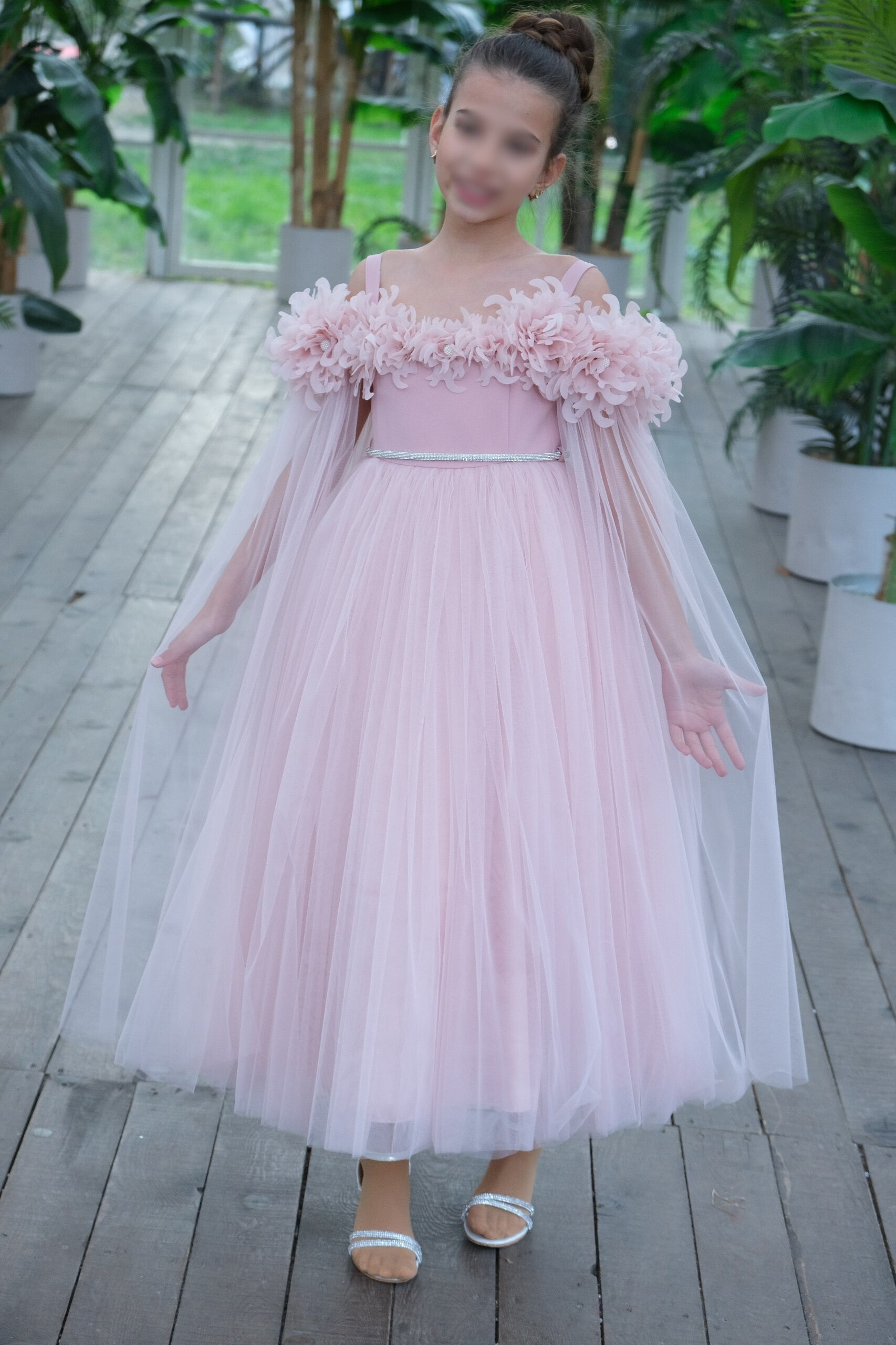 Maxi pink flower girl dress