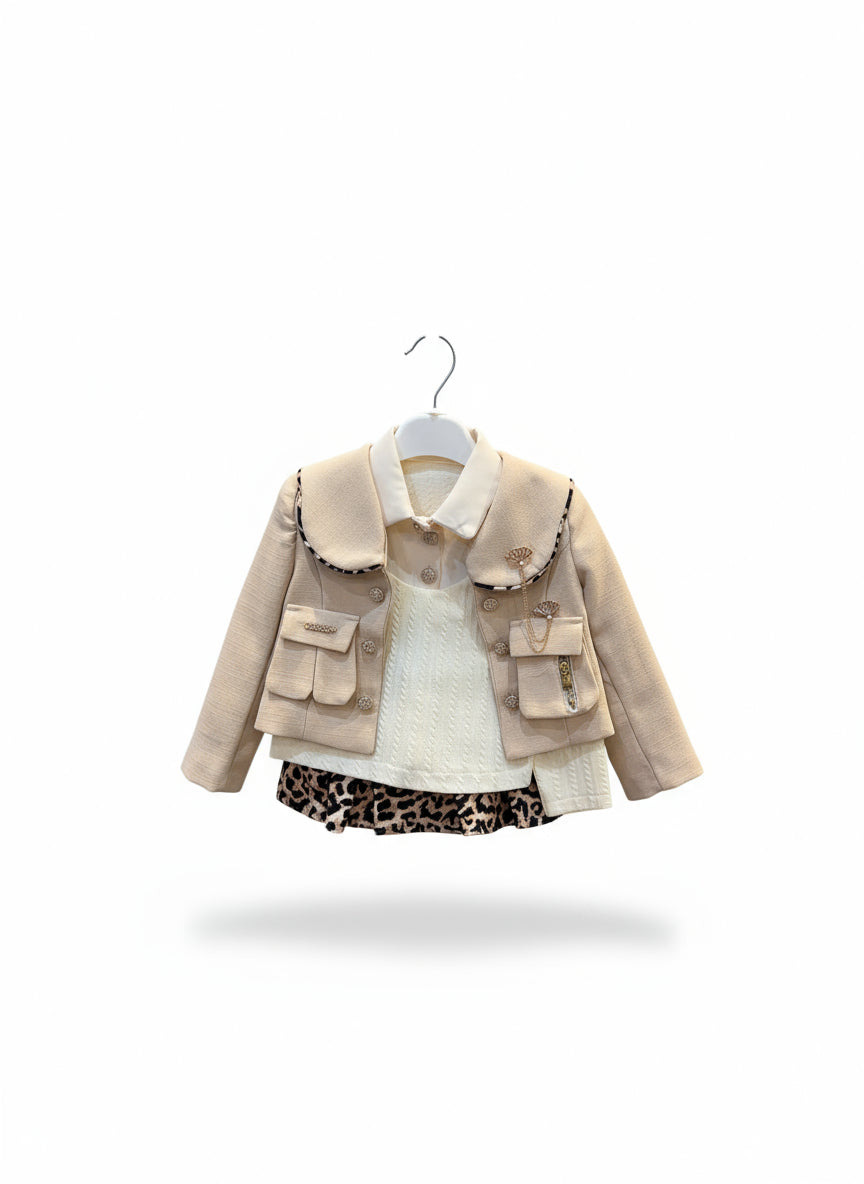leopard jacket top skirt set