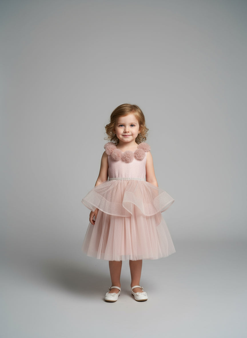 Dusty Pink Pom Pom Dress