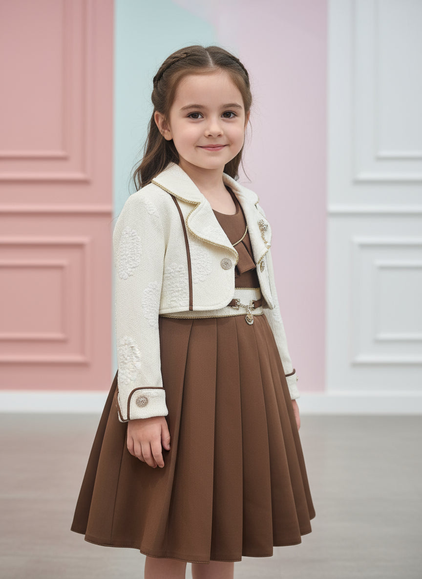 brown dress with overcoat