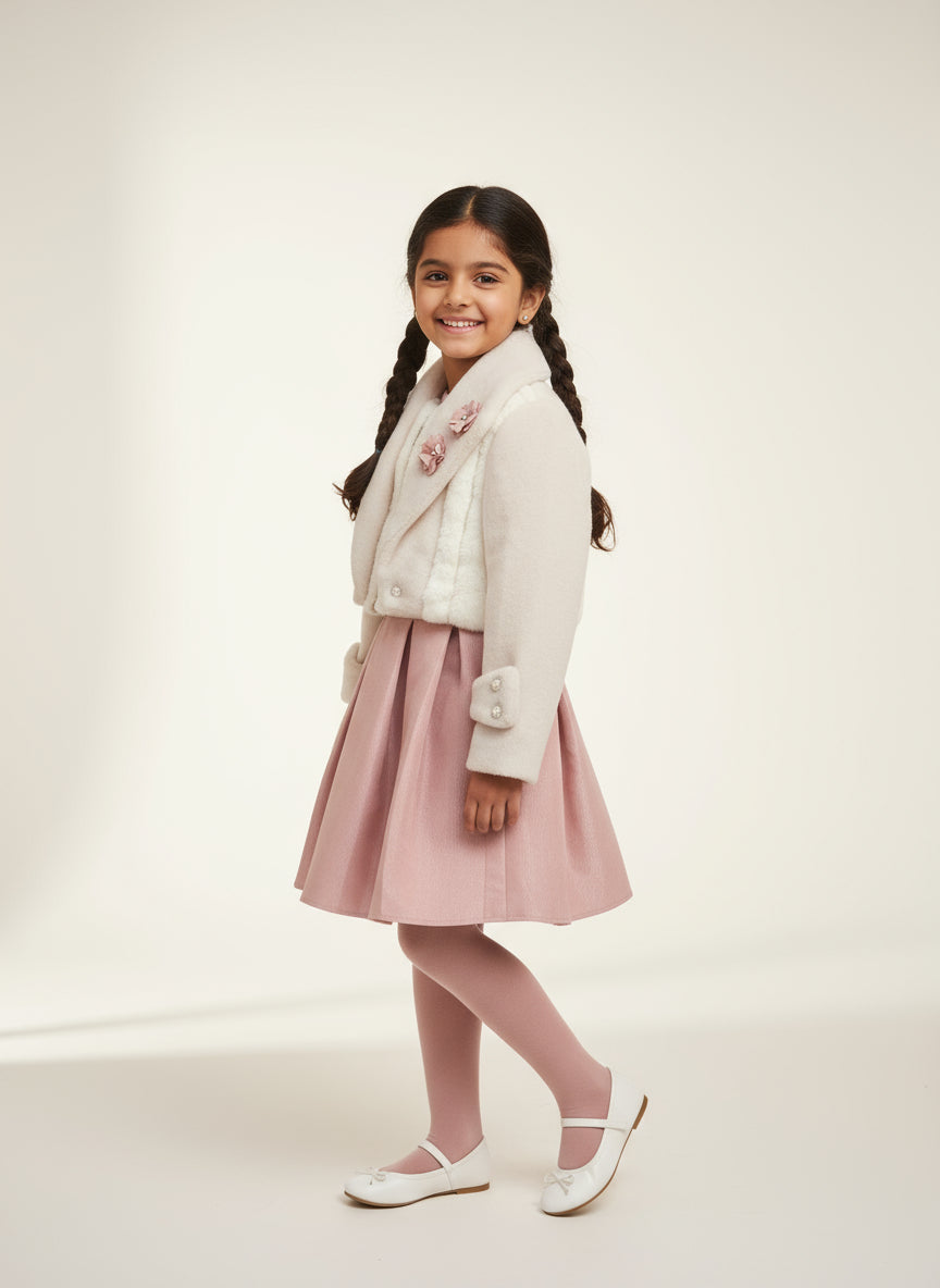 pink dress with overcoat fur