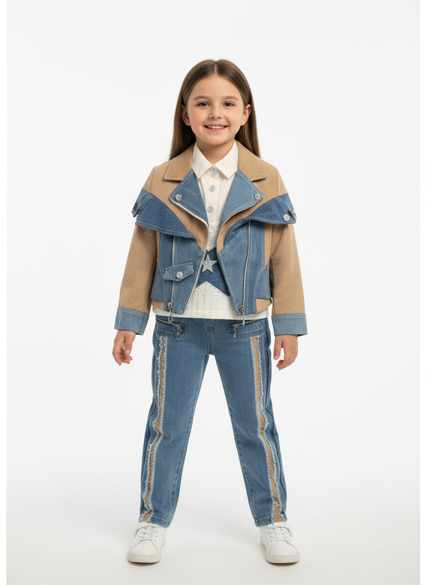 brown diamante jacket top and jeans