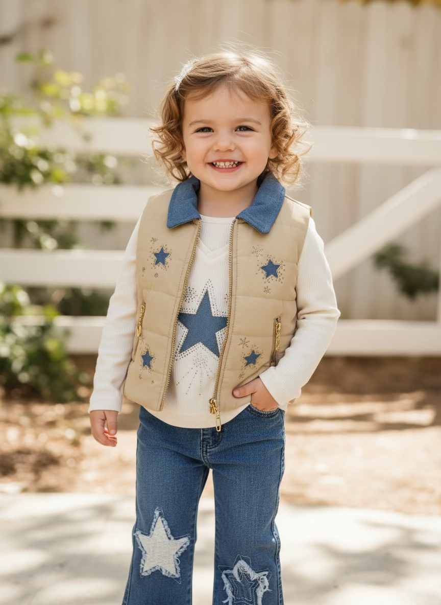 star top gillet jeans set