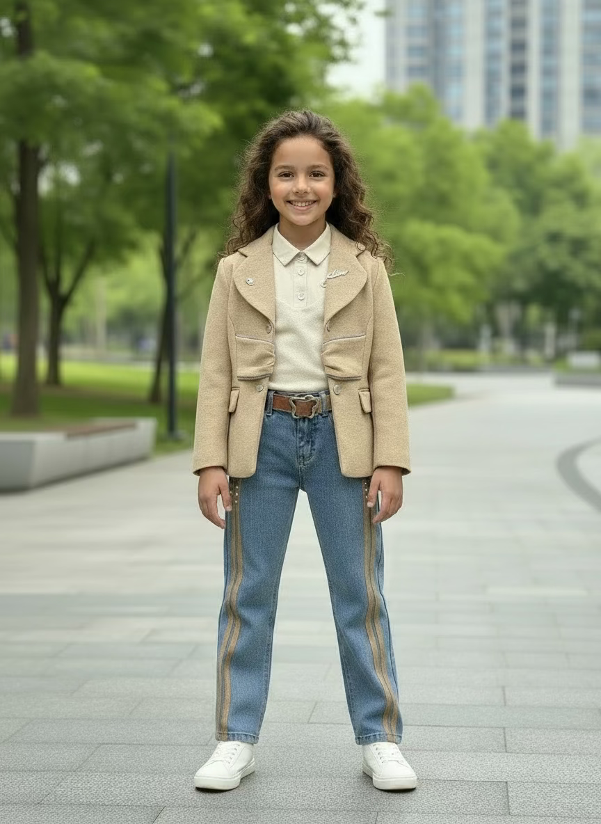 over coat, top and jeans